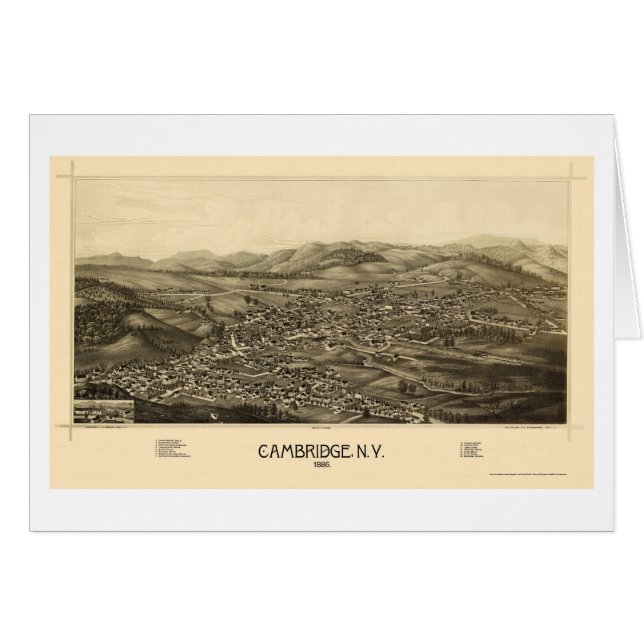 Cambridge panorama- karta för NY - 1886 Hälsningskort (Framsidan Horizontal)