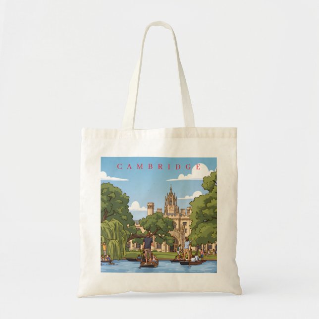 Cambridge river Cam view tote bag Tygkasse (Framsidan)