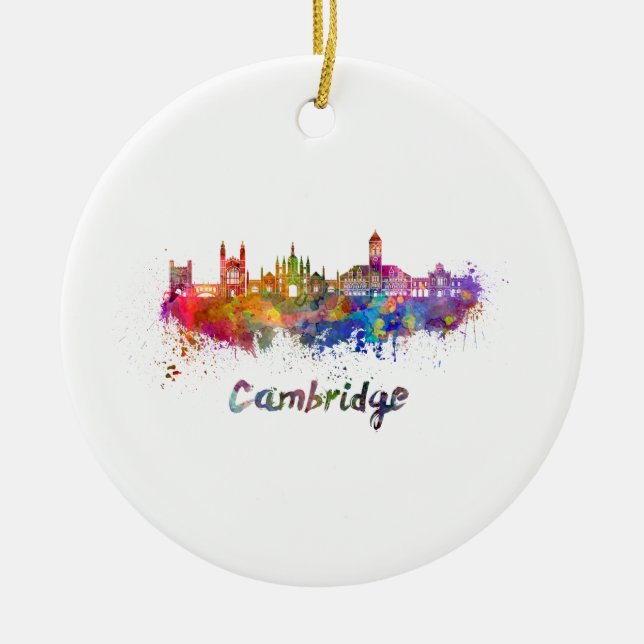 Cambridge skyline in watercolor julgransprydnad keramik (Framsidan)