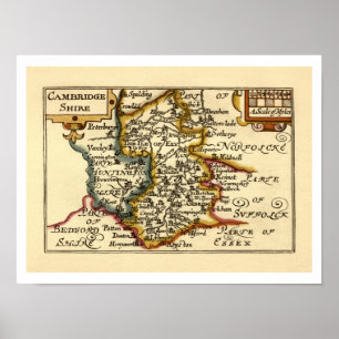 Cambridgeshire England Old Antiquarian Karta Poster