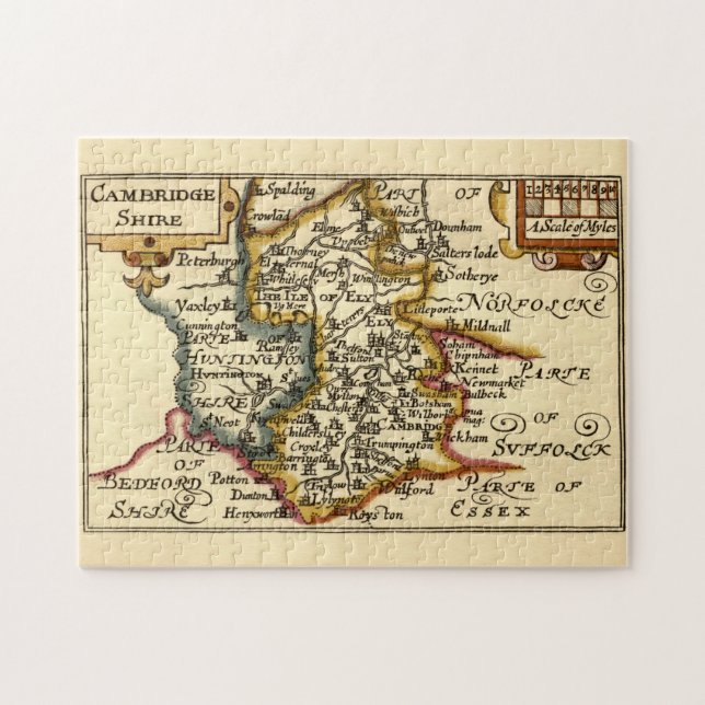 Cambridgeshire England Old Antiquarian Karta Pussel (Horisontell)