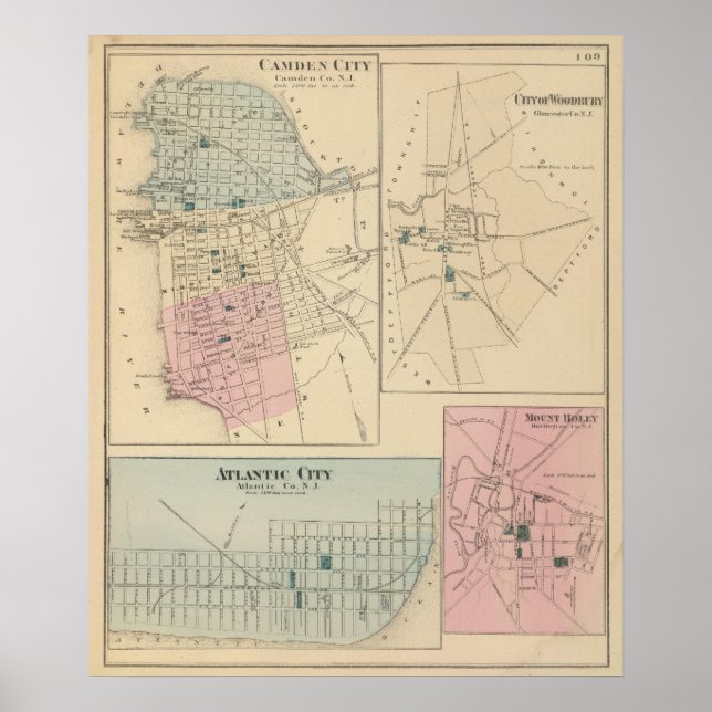 Camden, Atlantic City, Woodbury, Mt Holly Poster (Framsidan)