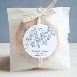 Camden Maine Karta Elegant Navy Blue Wedding Favor Runt Klistermärke