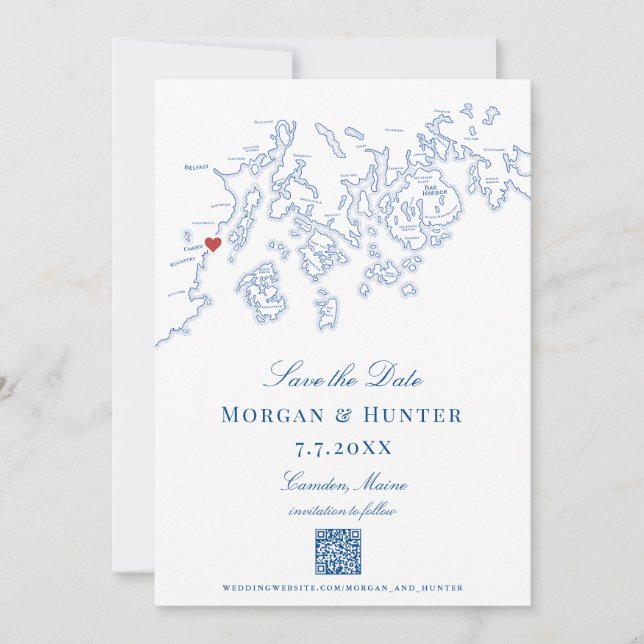 Camden Maine Karta Elegant QR-kod Spara Datumet (Framsida)