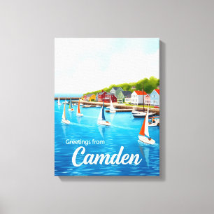 Camden, Maine – Segelbåtar & Hamnar akvarell Canvastryck