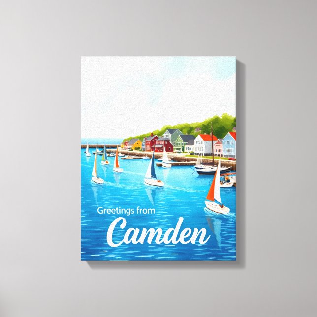 Camden, Maine – Segelbåtar & Hamnar akvarell Canvastryck (Framsida)