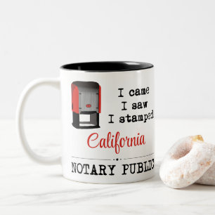 Came Saw Stamped Notary Public California Två-Tonad Mugg