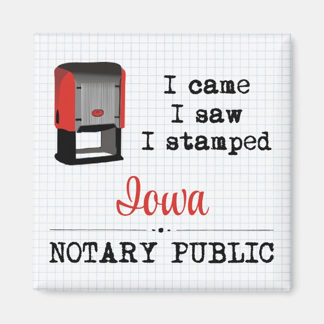 Came Saw Stamped Notary Public Iowa Magnet (Framsidan)