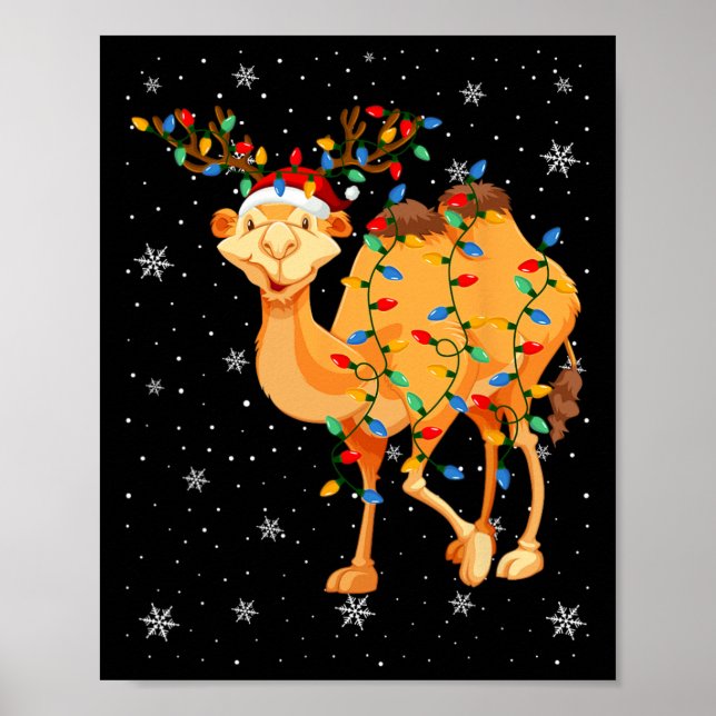 Camel Animal Santa Hat Ugly Julgran Ljus Poster (Framsidan)