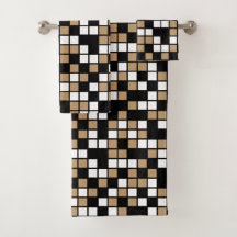 Camel Brown, Black, White Random Mosaic Squares