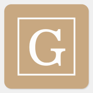 Camel Brown White Framed Monogram Fyrkantigt Klistermärke