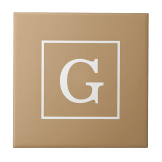 Camel Brown White Framed Monogram Kakelplatta