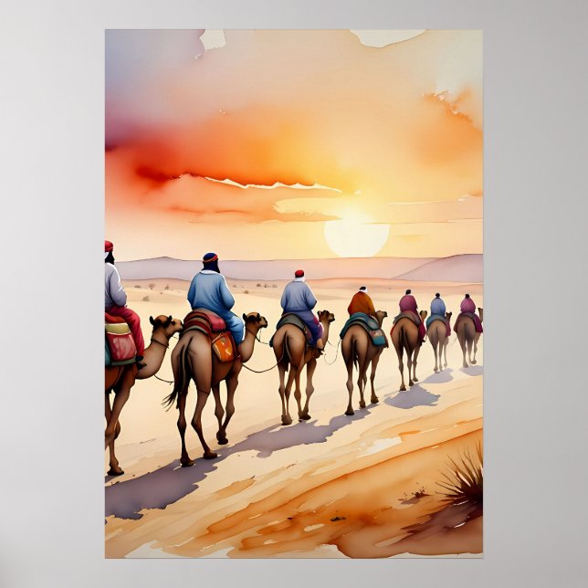 Camel Caravan i öknen, Boho Travel Ligcape Poster (Framsidan)