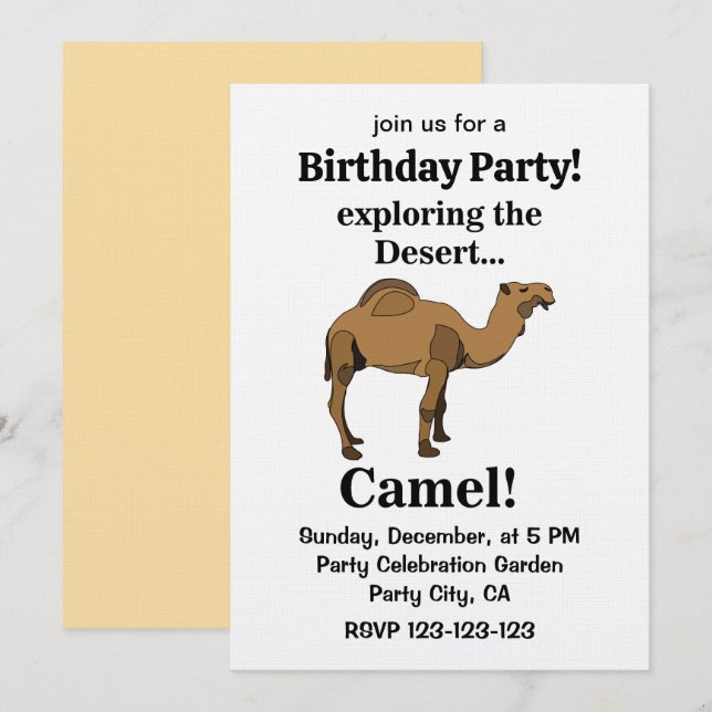 Camel Desert Animal Funny Birthday Party Inbjudningar (Fram/baksida)