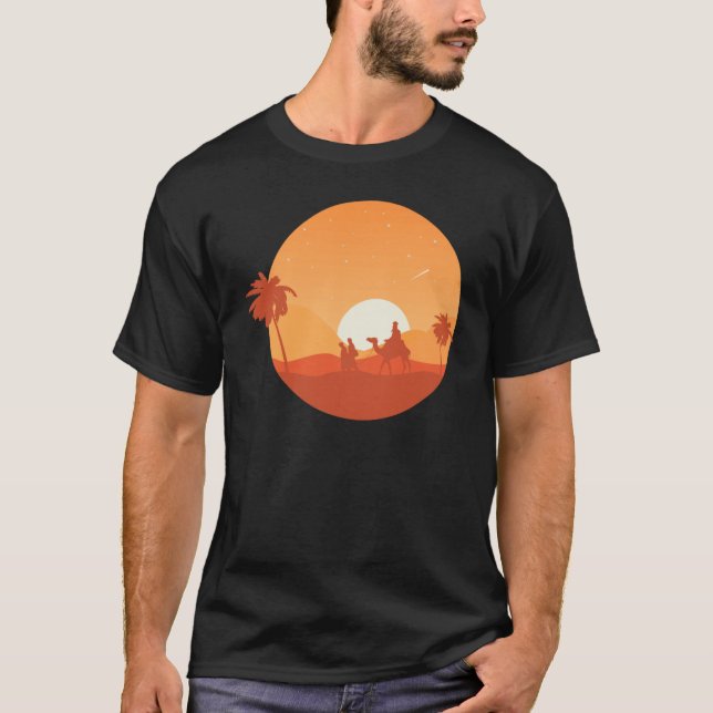 Camel Desert Sunset  Oasis Morocco T Shirt (Framsida)