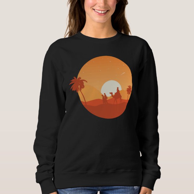 Camel Desert Sunset  Oasis Morocco T Shirt (Framsida)