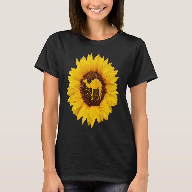 Camel  For Women Men Calf Animal Sunflower T Shirt (Framsida)