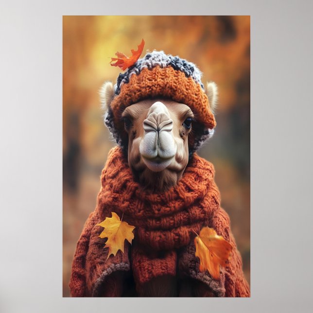 Camel in Fall Clothes Art Print, Cozy Autumn Poster (Framsidan)
