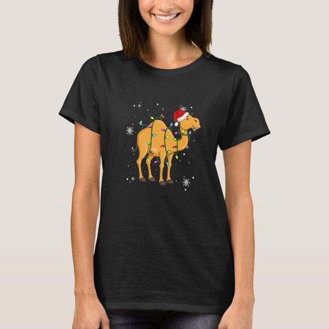Camel jul Ljus Led Santa Hat jul T Shirt (Framsida)