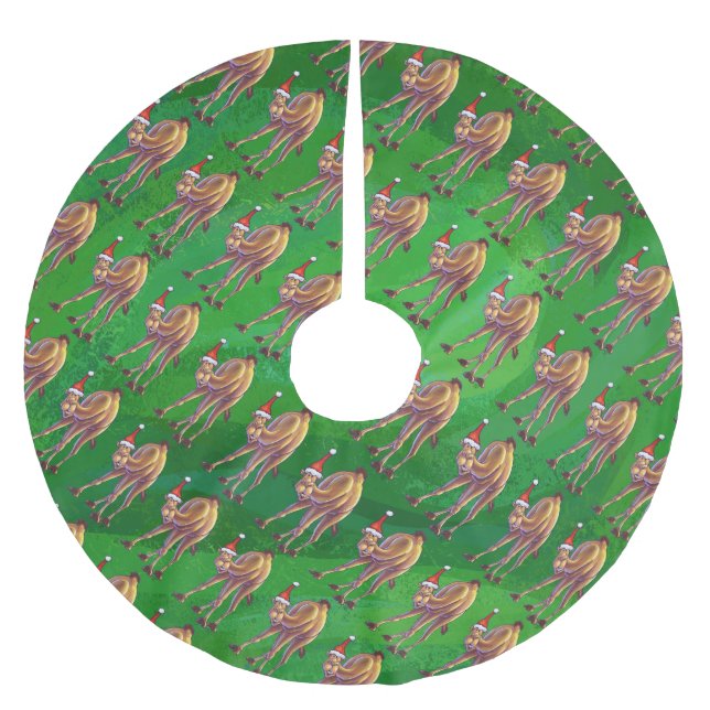 Camel jul på Grönt Julgransmatta Borstad Polyester (Framsidan)