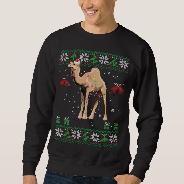 Camel jul Sweater Träd Ljus Ornamet Came Lång Ärmad Tröja (Framsida)
