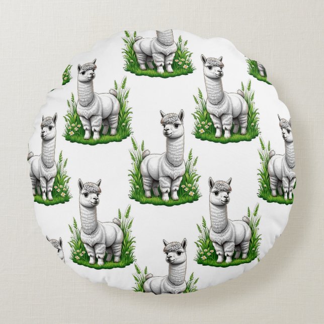Camel llama Alpaca Mönster Design Rund Kudde (Framsidan)