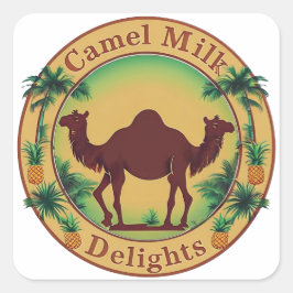 Camel Milk Delights-Tropical Camel Palm Pineapple Fyrkantigt Klistermärke