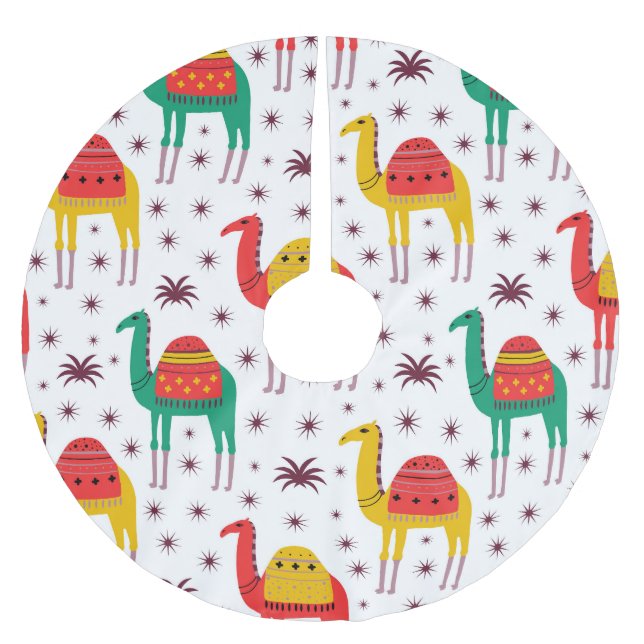 Camel platt färg, dekorativt mönster. julgransmatta borstad polyester (Framsidan)
