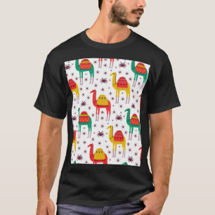Camel platt färg, dekorativt mönster. t shirt