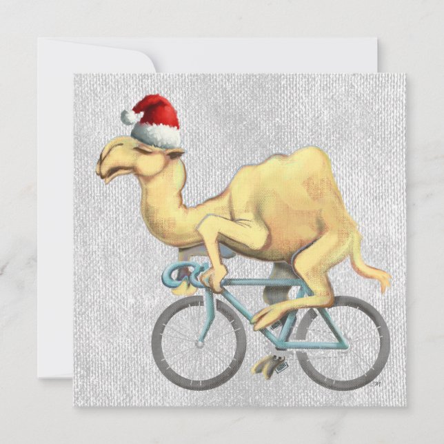 Camel Riding a Bicycle i Santa Hat Julkort (Framsida)