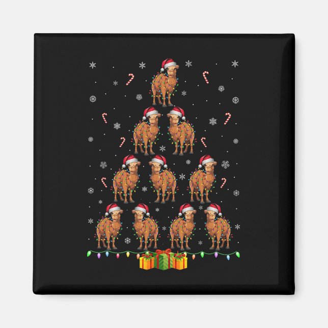 Camel Santa Hat Julafton Ljus Manar Kvinnor jul Tr Magnet (Framsidan)