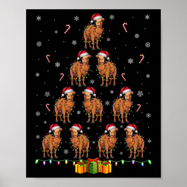 Camel Santa Hat Julafton Ljus Manar Kvinnor jul Tr Poster (Framsidan)