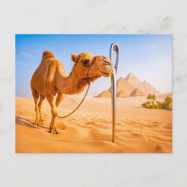Camel Squeezing through a Nål’s Öga Helg Vykort (Framsida)