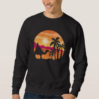 Camel Sunset Handflatan Träd Traveler Arabian Came Lång Ärmad Tröja