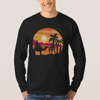 Camel Sunset Handflatan Träd Traveler Arabian Came T Shirt