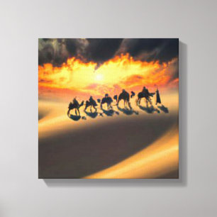 Camel tåg korsar öknen canvastryck