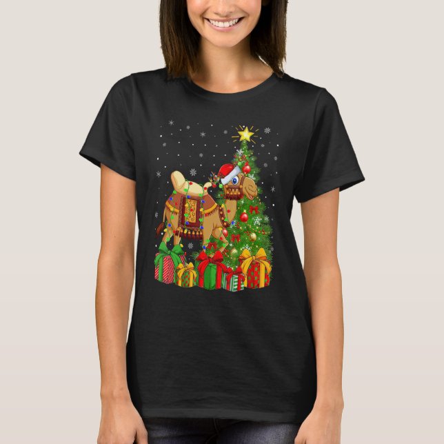 Camel   Xmas Holiday Santa Camel Christmas Tree T Shirt (Framsida)