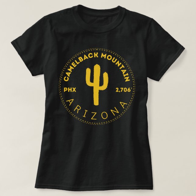 Camelback Mountain AZ - Phoenix Arizona Gold Cactu T Shirt (Design framsida)
