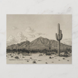 Camelback Mountain Saguaro Cactus Black & White Vykort