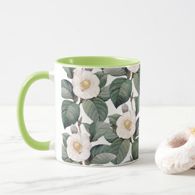 Camellia Blommigts On White Mugg (Med munk)