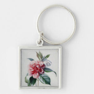 Camellia Fyrkantig Silverfärgad Nyckelring