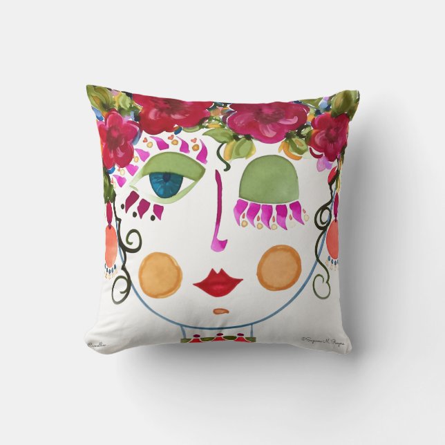 Camellia - Gypsy Garden Girl Cotton Pillow Kudde (Framsida)