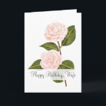 Camellia i Bloom Wife Birdday Kort<br><div class="desc">Två vackra kameror på eleganten är på framsidan av födelsedagskortet. De rosa kamellierna är ritade med pasteller, och de skapar en delikat och öga-fångstdesign för att hedra din fru. ord "Grattis på födelsedagen, frun" står på framsidan. Insidan innehåller en söt känsla som du kan antingen anpassa eller behålla. Gör din...</div>