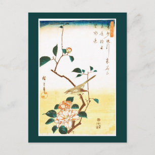Camellia och Bush Warbler Hiroshige Fine Art Vykort