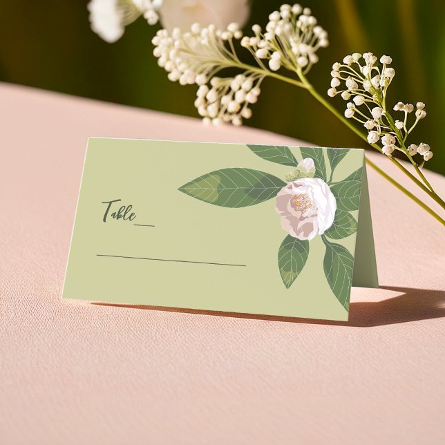 Camellia och Greenery Simple Elegant bröllop Placeringskort (Camellia and Greenery Simple Elegant Wedding Place Card)