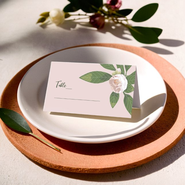 Camellia och Greenery Simple Elegant bröllop Placeringskort (Camellia and Greenery Simple Elegant Wedding Place Card)