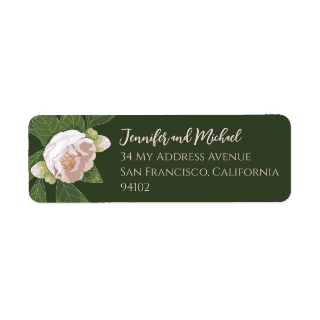 Camellia och Greenery Simple Elegant bröllop Returadress Etikett (Framsidan)