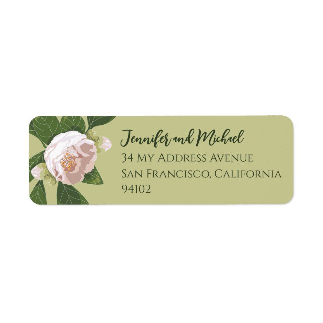 Camellia och Greenery Simple Elegant bröllop Returadress Etikett (Framsidan)