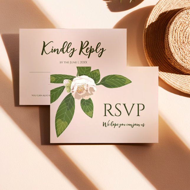 Camellia och Greenery Simple Elegant OSA Kort (Camellia and Greenery Simple Elegant Save the Date RSVP Card)