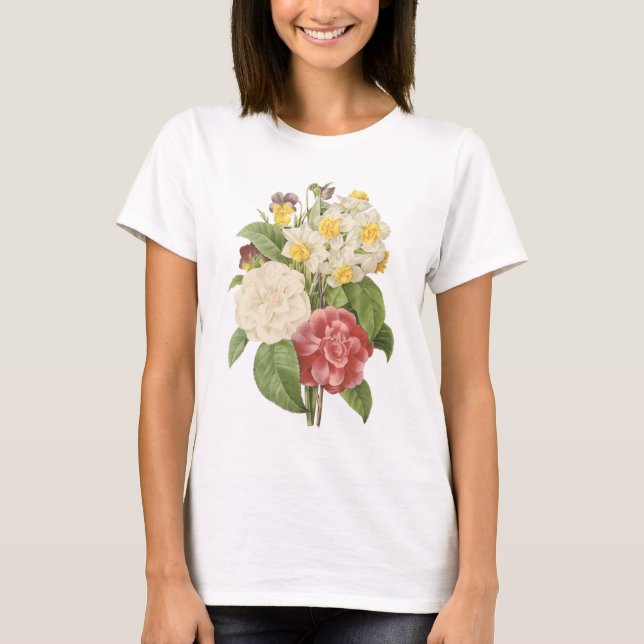 camellia pingstlilja, pansy vid Redouté T-shirt (Framsida)